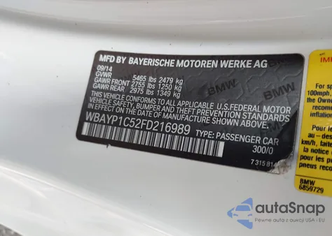 2015 BMW 650I xDrive from USA, damaged, VIN WBAYP1C52FD216989